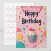 Carte d'anniversaire du gâteau sucré (Devant / Derrière)