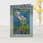 Carte d'anniversaire du gendre avec Grand Héron Bl (Fleur jaune)