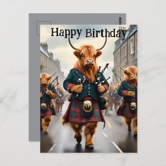 Carte d'anniversaire du groupe de cornemuses Highl (Devant / Derrière)