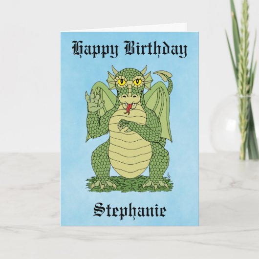 Carte d'anniversaire du joli Dragon vert (Devant)