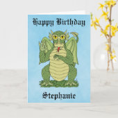 Carte d'anniversaire du joli Dragon vert (Fleur jaune)