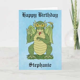 Carte d'anniversaire du joli Dragon vert