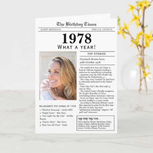 Carte d'anniversaire du journal 1978 (Fleur jaune)