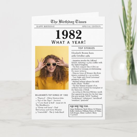 Carte d'anniversaire du journal 1982 (Devant)