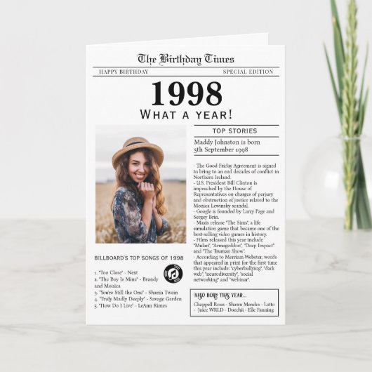 Carte d'anniversaire du journal 1998 (Devant)