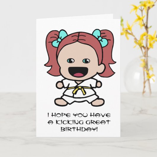 Carte d'anniversaire du karaté pour fille mignonne (Fleur jaune)
