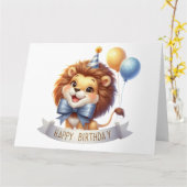Carte d'anniversaire du lion mignon (Fleur jaune)