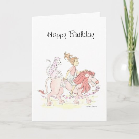 Carte d'anniversaire du lion rose (Devant)