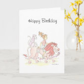 Carte d'anniversaire du lion rose (Fleur jaune)