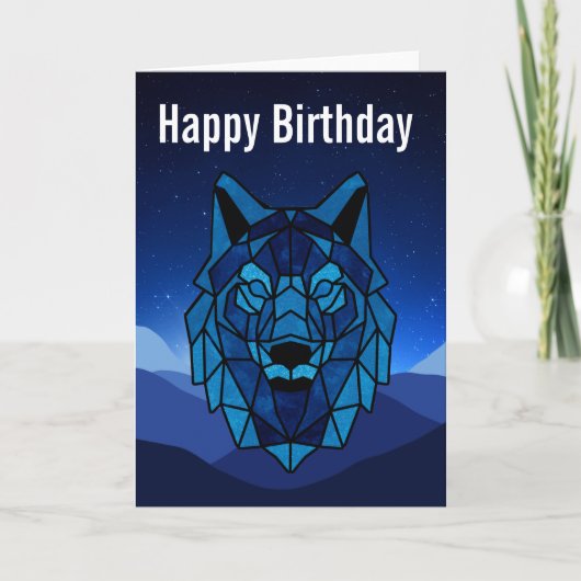 Carte d'anniversaire du loup bleu géométrique (Devant)