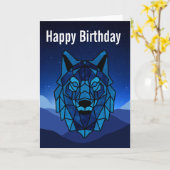 Carte d'anniversaire du loup bleu géométrique (Fleur jaune)
