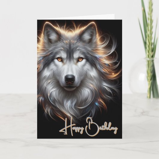 Carte d'anniversaire du loup gris joyeux (Devant)