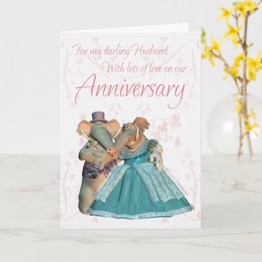 Carte d'anniversaire du mari avec éléphants (Fleur jaune)