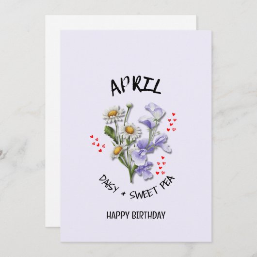 Carte d'anniversaire du mois de naissance d'AVRIL (Devant / Derrière)