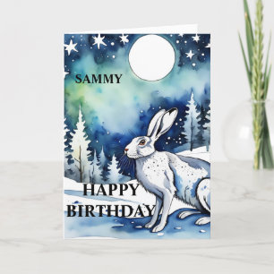 Carte d'anniversaire du moongazing de lièvre blanc