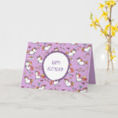 Carte d'anniversaire du motif de la licorne pastel (Fleur jaune)