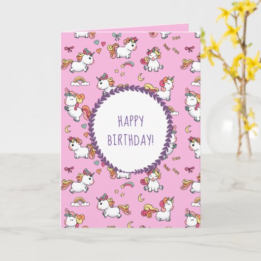 Carte d'anniversaire du motif de la licorne pastel (Fleur jaune)