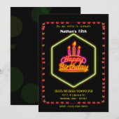 Carte d'anniversaire du néon papillon (Devant / Derrière)