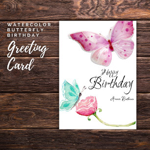 Carte d'anniversaire du papillon aquarelle