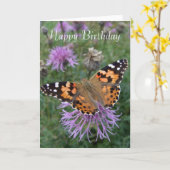 Carte d'anniversaire du papillon orange (Fleur jaune)