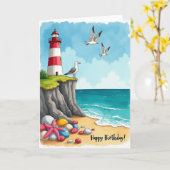 Carte d'anniversaire du phare côtier (Fleur jaune)
