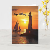 Carte d'anniversaire du phare du coucher de soleil (Fleur jaune)