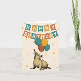 Carte d'anniversaire du phoque - animal de fête