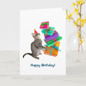 Carte d'anniversaire du Pile actuel du chat (Fleur jaune)