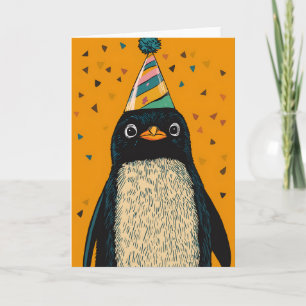 Carte d'anniversaire du pingouin de fête