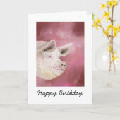 Carte d'anniversaire du porc souriant (Fleur jaune)