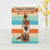 Carte d'anniversaire du renard et de la chouette d (Fleur jaune)