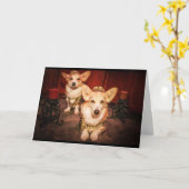 Carte d'anniversaire du roi et de la reine Corgi (Fleur jaune)