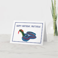 Carte d'anniversaire du serpent à ailes rouges de 