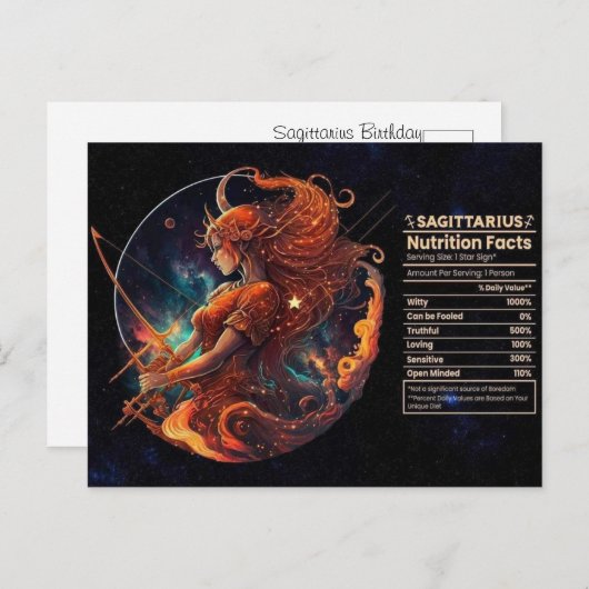 Carte d'anniversaire du signe du zodiaque Sagittai (Devant / Derrière)