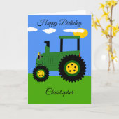 Carte d'anniversaire du tracteur vert (Fleur jaune)