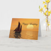 Carte d'anniversaire du yacht coucher du soleil (Fleur jaune)