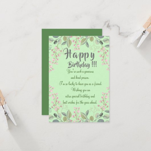 Carte d'anniversaire d'un ami (Devant/Arrière en situation)