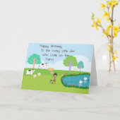 Carte d'anniversaire d'un enfant agricole féminin. (Fleur jaune)