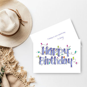 Carte d'Anniversaire Dusty Bleu Happy Lettré à la