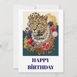 Carte d'anniversaire Éclectique Léopard avec Perle