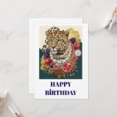 Carte d'anniversaire Éclectique Léopard avec Perle (Devant/Arrière en situation)