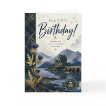 Carte d'anniversaire écossaise Château Tartan Char