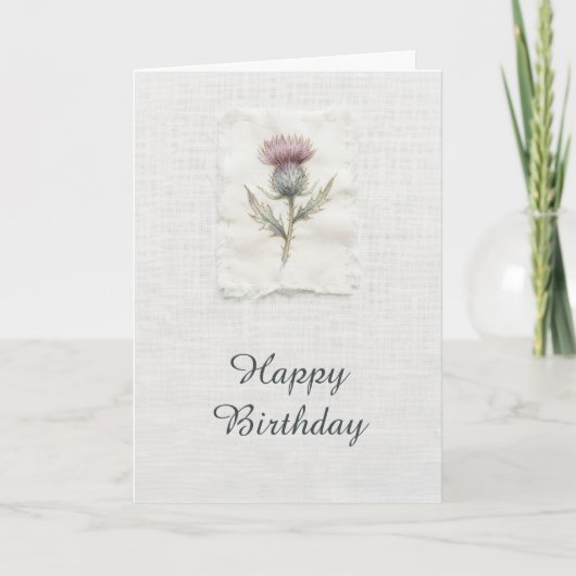 Carte d'anniversaire écossaise Thistle Violet Aqua (Devant)