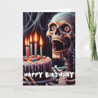 Carte d'anniversaire effrayante un squelette un gâ