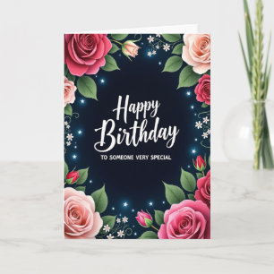 Carte d'anniversaire élégante à bordure de roses
