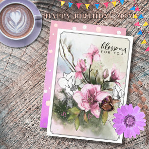 Carte d'anniversaire élégante aquarelle Magnolia r