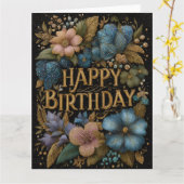 Carte d'anniversaire élégante avec texte doré (Fleur jaune)