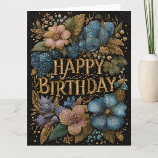 Carte d'anniversaire élégante avec texte doré (Devant)