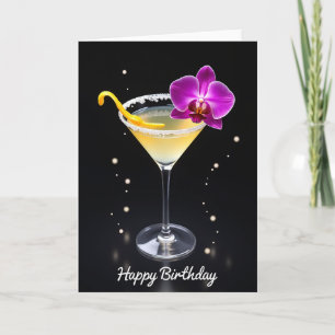 Carte d'anniversaire élégante martini orchidée