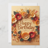 Carte d'anniversaire élégante motif de fleurs doré (Devant)
